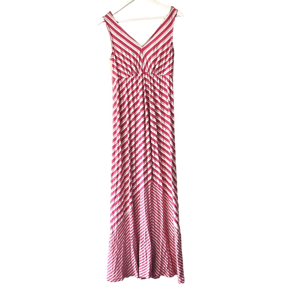 Jessica Simpsons Pink Stripe Vneck Elastic Empire Waist Maxi Pull Over Dress - S